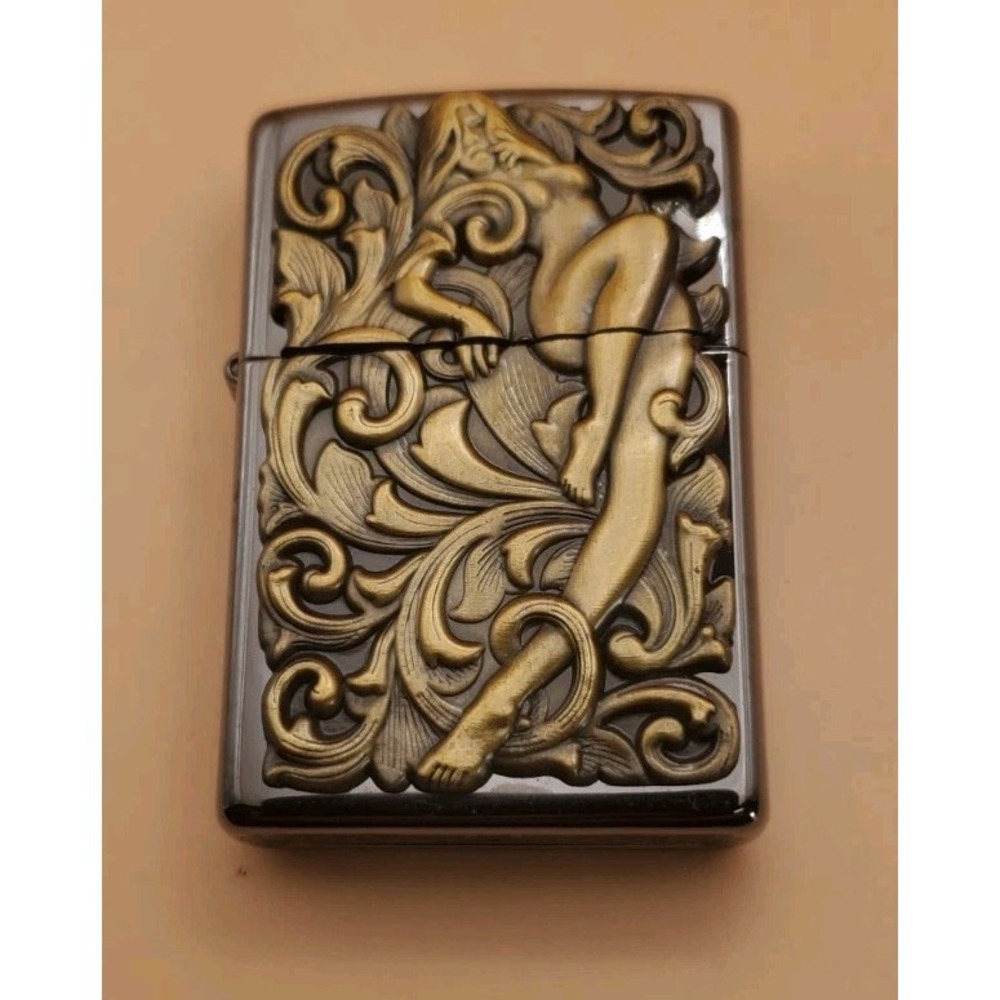 Zippo Lighter With A Sxy Goddess Medallion, Polished Chrome